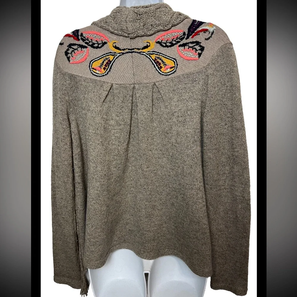 Anthropologie SLEEPING ON SNOW Folklore Cardigan Sweater Embroidered Fringe Boho